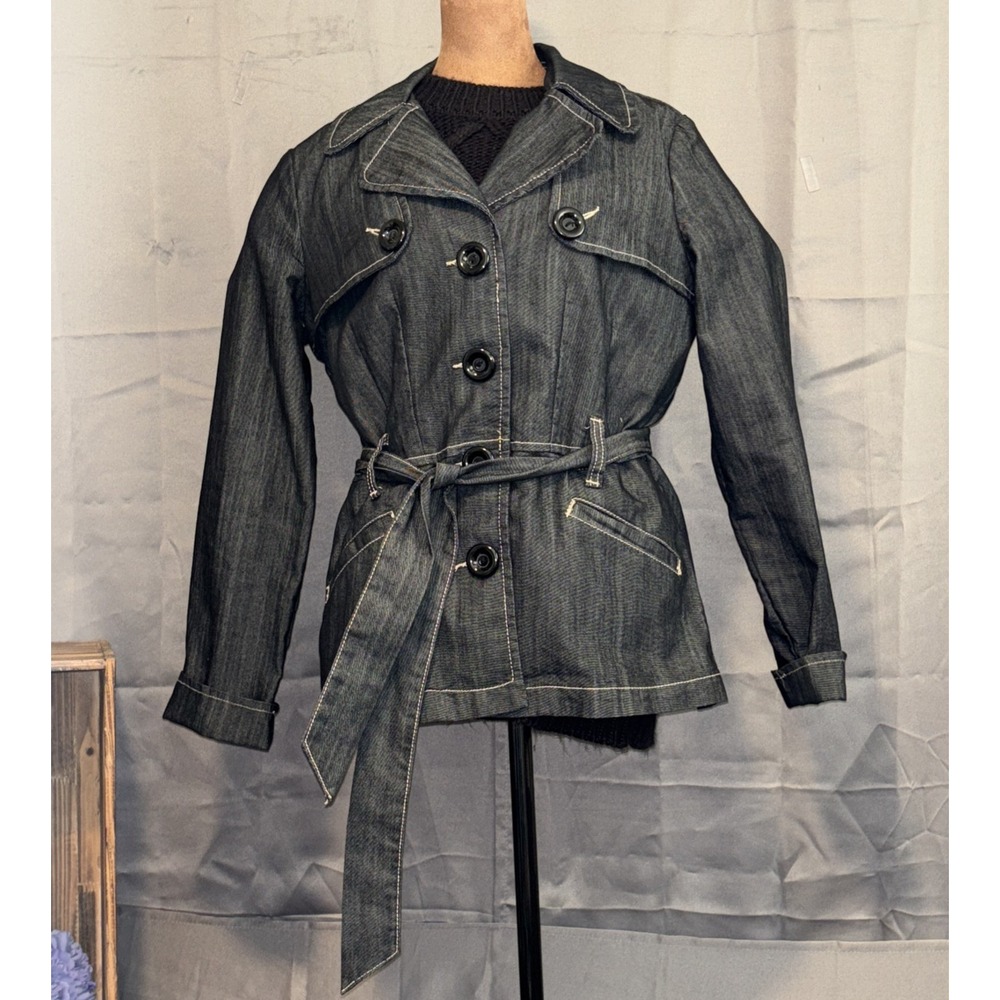 Dressbarn Denim Ladies Pea Coat W/Belt Size Medium Excellent Condition